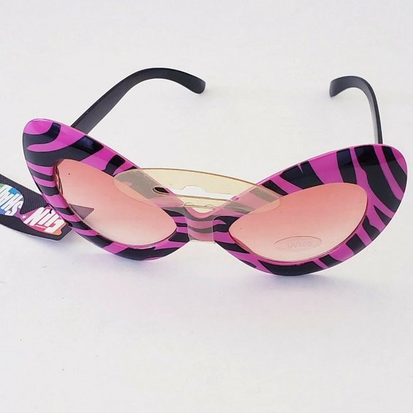 1 pair Pink Zebra novelty sunglasses & tinted lense costume retro - Picture 4 of 4